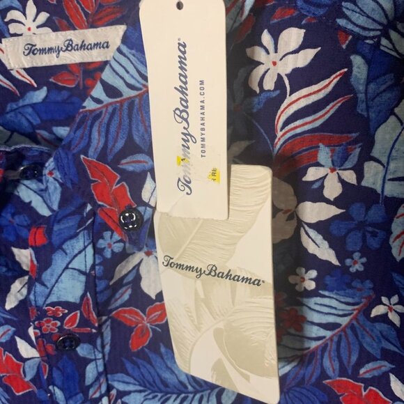TOMMY BAHAMA NWT SHIRT RED, WHITE AND BLUE MENS TROPICAL PRINT BOTTON DOWN SHIRT - Picture 4 of 6